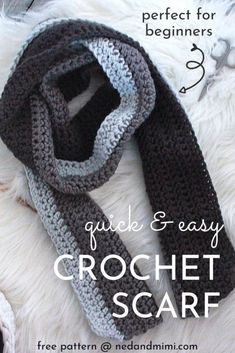 a crochet scarf with text overlay that reads quick and easy crochet scarf