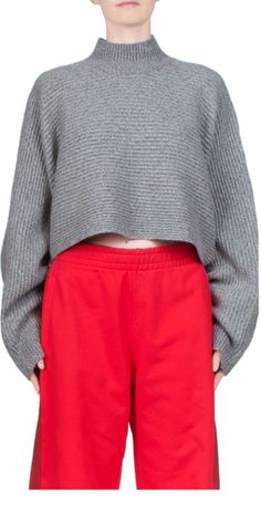 Elevate your casual wardrobe with the 6397 wide rib crop sweater in grey. expertly crafted with a horizontal rib knit this sweater boasts a wide cropped silhouette for a modern touch. the long dolman sleeves and high neck add refined details while the rib finish at the cuff and collar provide a comfortable fit.    details:    - color: concrete  - wool/cashmere blend  - rib knit fabric  - wide cropped silhouette  - vendor code:  - fits true to size  - model is 5ft 5in and is wearing a size xs/s Color Concrete, Rib Knit Fabric, Spring Knits, Fit Details, Sweater Grey, Crop Sweater, Knitting Gift, Dolman Sleeve, Casual Wardrobe