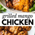 grilled mango chicken on a white plate with lettuce