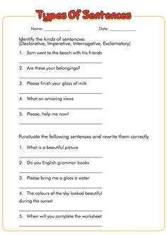 #Kinds_Of_Sentences_Worksheet_For_Grade_4 #Kinds_Of_Sentences_Worksheet #4_Types_Of_Sentences #Create_Worksheets Kinds Of Sentences Worksheet For Grade 4, Four Types Of Sentences, 4 Types Of Sentences, Create Worksheets, Sentence Worksheet, Wallpaper Blush, Writing Sentences Worksheets, Complex Sentences Worksheets, Combining Sentences