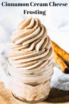 cinnamon cream cheese frosting in a glass jar