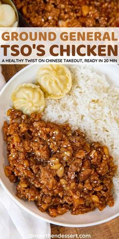 a white plate topped with rice and meat next to another plate full of food on the table