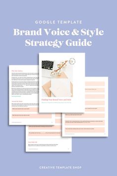 the brand voice and style strategy guide is shown in three different colors, with text overlay