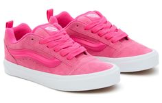 Vans Shoes Pink, Pink New Skool Vans, New School Vans, Pink Timberland Boots Outfit, Girly Shoes Sneakers, Pink Hightop Vans, Shoes For Back To School, Cool Vans Shoes, Van Shoes