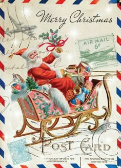 an old fashioned postcard with santa claus riding in a sleigh and delivering mail