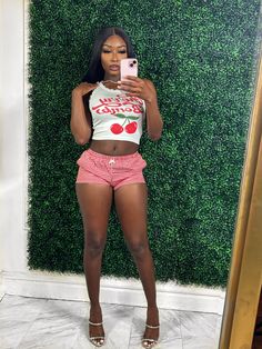 Top is true to size and stretchy shorts run small and have minimal stretch model is wearing a small in the top and medium in the bottom Bloomer Outfit, Bloomers Outfit, Stretchy Shorts, Cherry Bomb, Set Outfit, Bathing Suits, The Top, Girl Outfits, Cherry