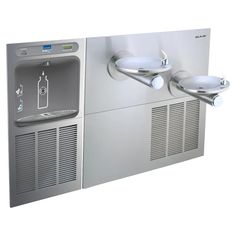 a water dispenser with two sinks on the front and one in the back