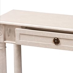 a white table with two drawers on one side and an open drawer on the other