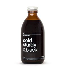 the bottle is full of black liquid on a white background, it says cold stuurdy & black