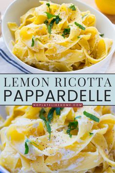 lemon ricotta papparella in a white bowl