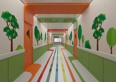 latest kids kindergarten indoor playground design Daycare Wall Colors, Daycare Entrance Ideas, Kids Playhouse Ideas, Kindergarten Interior Design, Mural Wall Painting, Child Care Center Design, Outdoor Playhouse Plans, Kids Church Decor, Indoor Playground Design