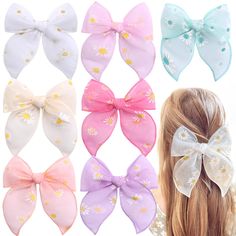 PRICES MAY VARY. ✨【Organza Fable Bow Set】 - This is a set consisting of 7 different color check fable bows. The size of the bow is about 6 inches, suitable for girls of all ages. It is not used for the general bow shape. This bow has a long tail, which is very cute and suitable for little girls. ✨【Excellent Quality】 - these tulle bow clips for toddler girls are made from fine and soft organza materials that ensure durability.The wiring on the edge is exquisitely handmade so it is neat and smooth Cute Wedding Hair, Christmas Birthday Party Favors, Baby Bow Clips, Tulle Hair Bows, Women Birthday Party, Large Daisy, Daisy Hair, Hair Bows For Girls, Tulle Bow