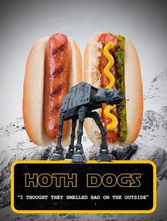 two hot dogs on buns with star wars characters