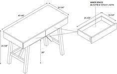 a drawing of a table and two stools with measurements for each side, including the top