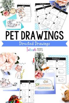 a collection of pet drawings for children to draw and color with the text, free printable