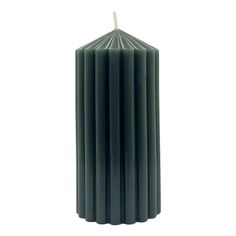 a candle that is black and has a white stick sticking out of the top of it