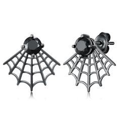 PRICES MAY VARY. 🕷️Spider Earrings Design: Spiders symbolize concentration, calmness and mystery. The black zirconia part can be taken off or hung up at will, cool and highly personalized, the unique design of the spider web earrings makes them mysterious and elegant. Perfect gift for Halloween or for everyday wear! 🕸️Sterling Silver Material: These Halloween spider web earrings are made of high-quality 925 sterling silver, will not turn your skin green, red or itchy. It's nickel-free, lead-fr Black Hypoallergenic Earrings For Halloween, Black Hypoallergenic Halloween Earrings, Internally Threaded Black Sterling Silver Earrings, Spooky Black Jewelry Gift, Gothic Black Hypoallergenic Earrings, Black Halloween Earrings Gift, Spooky Black Drop Earrings, Black Drop Earrings For Halloween, Spider Web Earrings