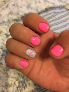 Short Nails Beach Theme, Nails With Beach Theme, Cute Kids Summer Nails, Beach Nails For Short Nails, Nail Ideas For Kids Summer, Starfish Gel Nails, Cute Nail Ideas For The Beach, Beach Waves Nails, Kids Mermaid Nails