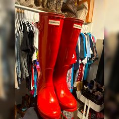 Reposhing This Item I Purchased From @Katieelaine95 & Absolutely Love Them, But Ready To Rotate For A New Size. Leave A Comment Below With Any Questions! Red Hunter, Hunter Shoes, Women Hunters, Winter Rain, Rain Boots, Size 7, Women Shoes, Boots, Red