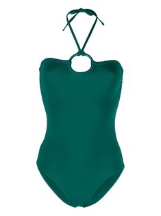 emerald green stretch-design ring hardware detailing halterneck tie fastening bustier-style neckline Be mindful to try on swimwear over your own garments. Luxury Green Sleeveless Swimwear, Luxury Fitted Green Swimwear, Eres Swimsuit, Green One-piece Beachwear For Pool, Green Beachwear One-piece For Pool, Beachwear Brands, Green Swimsuit, Fashion Branding