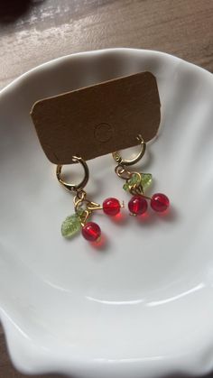 18k gold plated hoops cherry dangles Cherry Earrings, Jewelry Earrings Hoops, Diy Earrings, Favorite Jewelry, Etsy Earrings, Wedding Gifts, United Kingdom, 18k Gold, Gold Plate