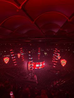 an arena filled with lots of red lights