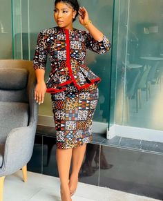 Ankara Peplum Top and Skirt Ankara Peplum Top Pencil Skirt, Ankara Top And Skirt, African Print Peplum Top, Ankara Top Styles, Ankara Skirt And Blouse Styles, Ankara Skirt And Blouse, African Print Skirt, African Skirts, Ankara Skirt