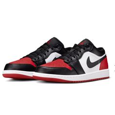 Nike Air Jordan Low Bred Toe 2.0 Women’s Size 5.5, Youth Size 4 Brand New With Box! Air Jordan 1 Low Red Women, Red Jordans Low, Air Jordan 1 Lows, Jordan 1 Low Red, Nike Jordan Air 1, Jordans Low, Nike Air Jordan Low, Jordan 1 Lows, Air Jordan Low