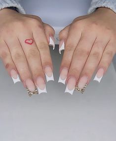 Nails Acrylic French Tip With Gems, French Tip With Bling, French Tip With Jewels, French Bling Nails, French Tip Nails With Initials, Hood Nails, Beginner Nails, Deluxe Nails, Quinceanera Nails