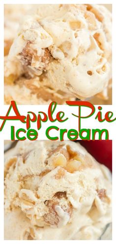 an apple pie ice cream is shown in two different pictures with the title above it