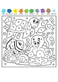 a coloring page with an octopus and turtle