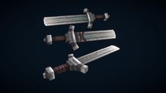 three different types of swords on a black background