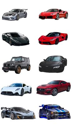 many different types of cars are shown in this graphic art printable version, each with their own unique color scheme