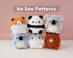 there are four small crocheted animals together