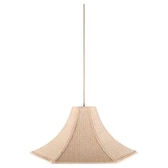 a beige lamp hanging from the ceiling