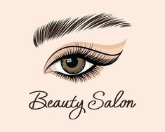 a woman's eye with the words beauty salon on it