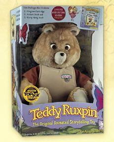 the teddy ruxpin stuffed animal is in its box