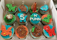 the cupcakes are decorated in different colors and numbers for each child's birthday