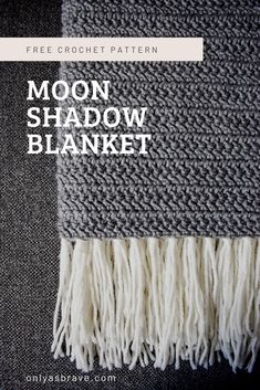 the moon shadow blanket is shown with text overlay that reads free crochet pattern