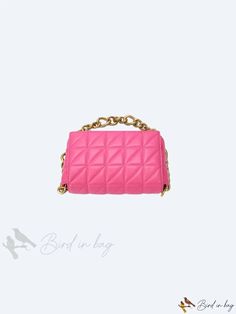 Bird in Bag - Pink Quilted Chain Flap Square Bag - Perfect for Back-to-School Parties, Going Out, Clubbing, and Gather Pink Chain Bag For Gift, Pink Rectangular Clutch With Chain Strap, Pink Crossbody Evening Bag With Chain Strap, Pink Rectangular Bag With Chain Detail, Pink Rectangular Bag With Chain, Rectangular Pink Bag With Chain, Pink Rectangular Chain Bag, Pink Clutch With Chain Strap As Gift, Pink Clutch With Chain Strap For Gift