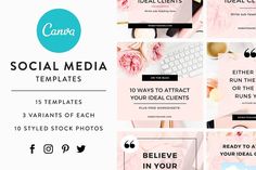 social media templates for photographers with pink flowers