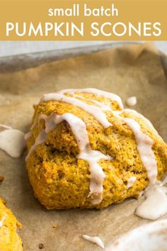 small batch pumpkin scones with icing on top