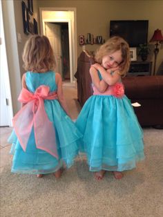 Turquoise and coral flower girl or junior bridesmaid dresses Cow Renewal, Turquoise And Coral Wedding, Turquoise Coral Weddings, Turquoise Bridesmaid Dresses, Coral Flower, Turquoise Wedding, Turquoise And Coral, Coral Flowers