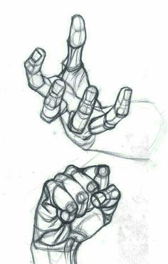 two drawings of hands holding something in one hand