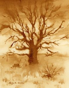 a painting of a tree with no leaves