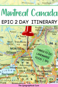 a map with a pin in it and the words, central canada epic 2 day itinerary