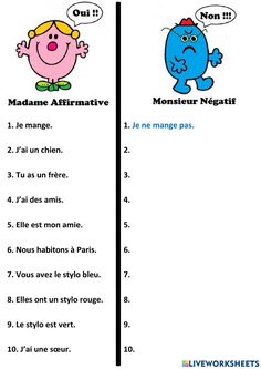 the french language worksheet for children with pictures of cartoon characters and their names