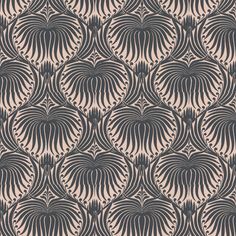 an art deco wallpaper pattern in grey and pink colors, with large fan like shapes