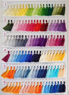 the rows of different colors of yarn are shown in this chart, with each color being colored