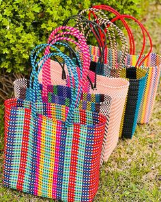 Oaxaca Mexican Tote Handwoven Market Bags Mexican Basket - Etsy Mexican Baskets, Plastic Totes, Recycled Bags, Bags Unique, Mexican Fabric, Colorful Tote Bags, Handwoven Bag, Totes Bag, Market Bags